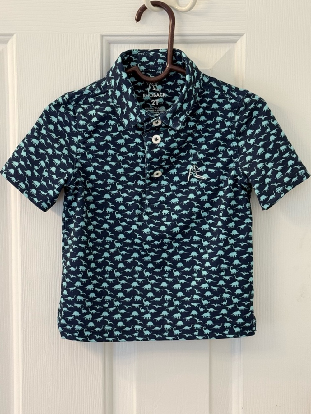 Rhoback dinosaur pattern performance style toddler polo 2T